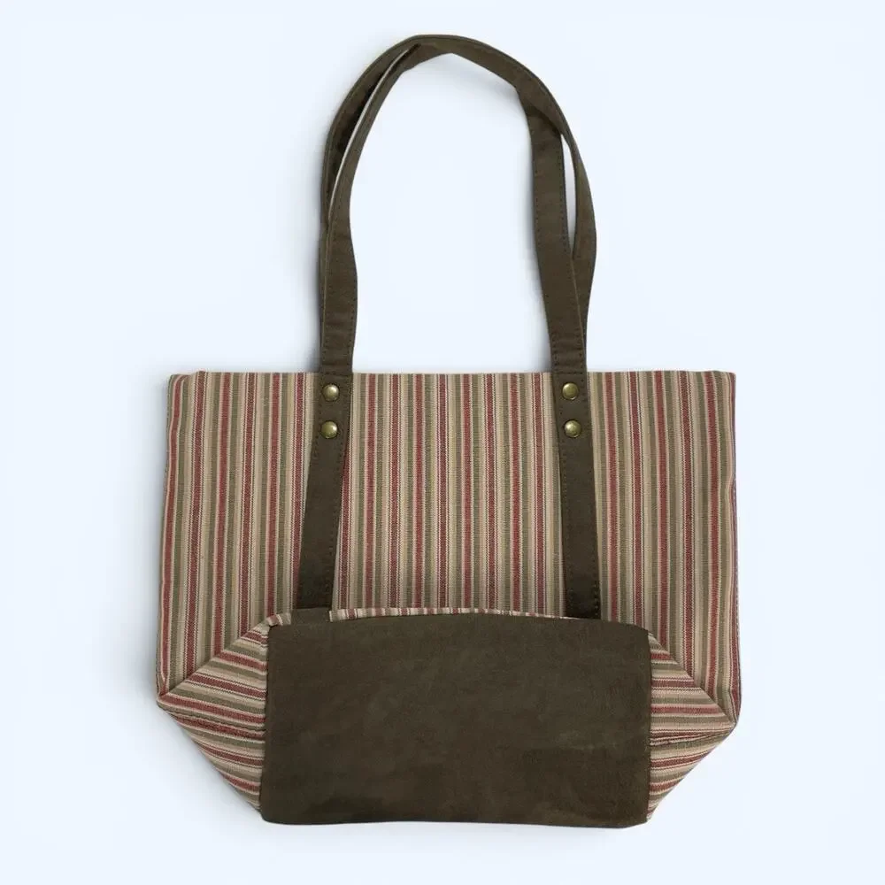 Vintage Longaberger Homestead Purse Maroon/Green Striped Mini Tote Bag